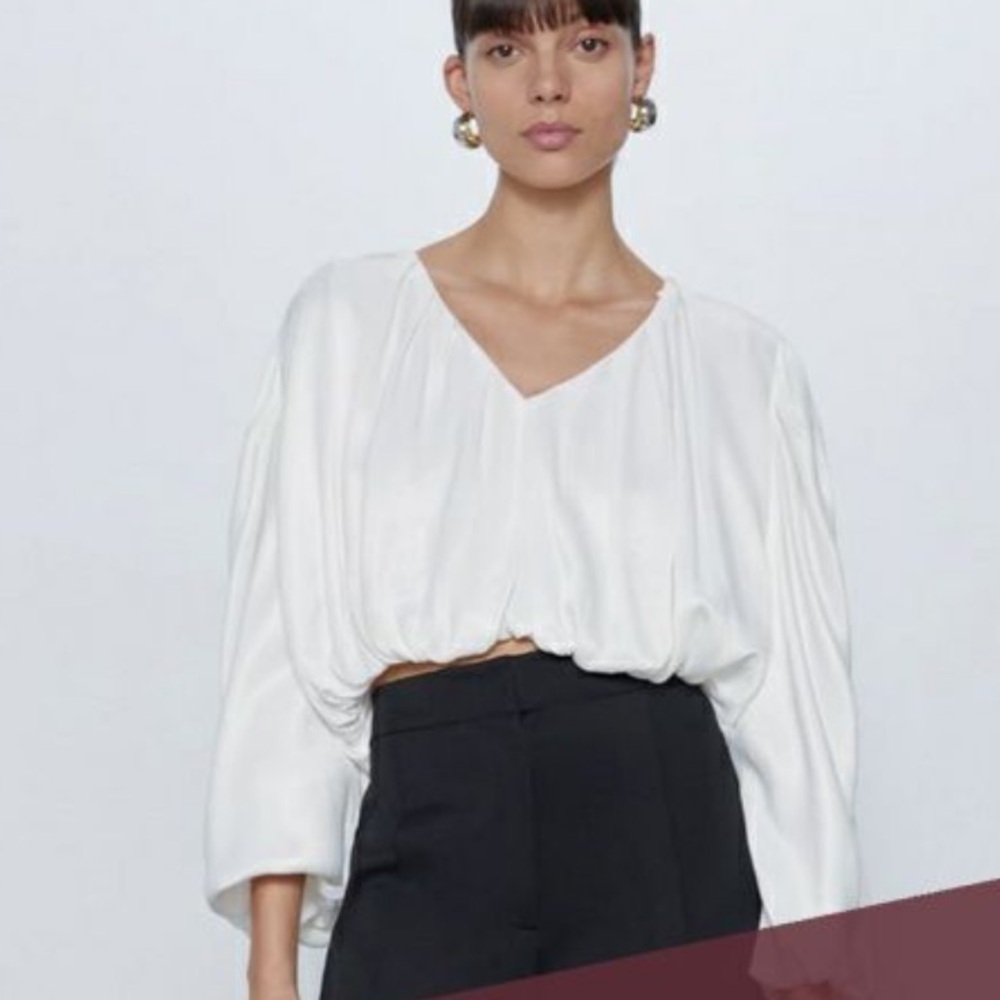 Zara white balloon sleeve crop top, size L - Picture 10 of 12